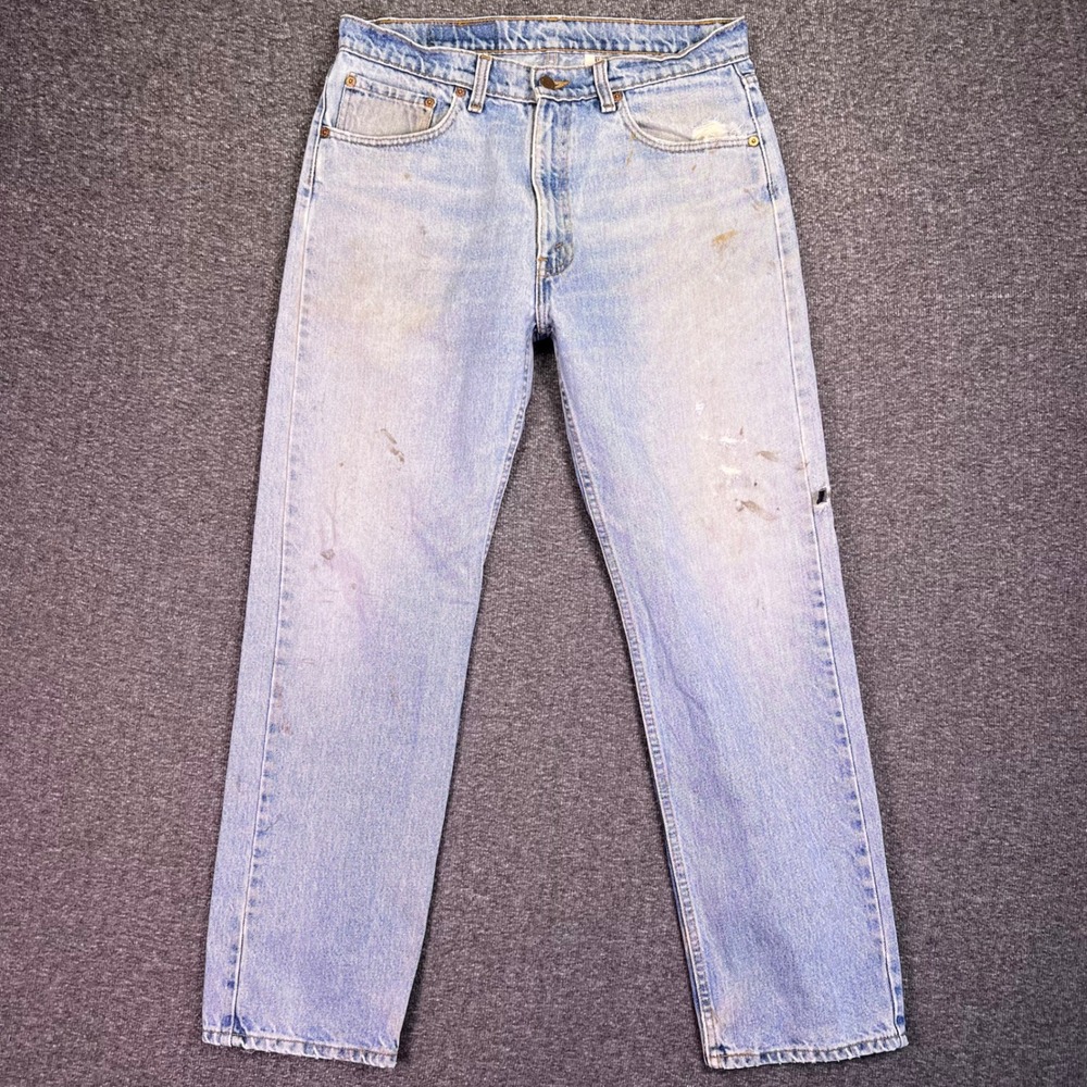 VTG Levis 505 Jeans Mens 33x30 Light Blue Straight Distressed Grunge Denim Retro